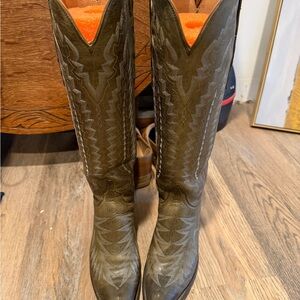 Lucchese Olive Green Embroidered Leather Heeled Boots